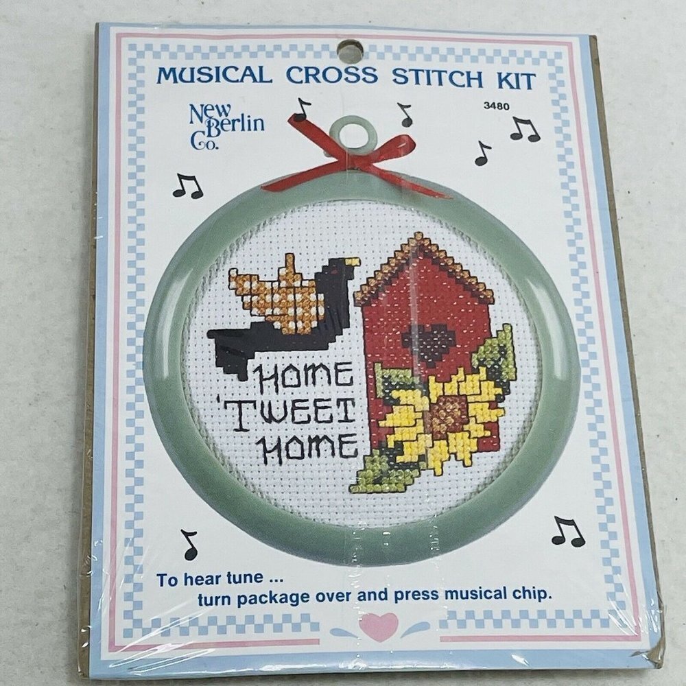 Musical Cross Stitch Kit Complete New Berlin 3480 Sweet Home Frame Round Fabric